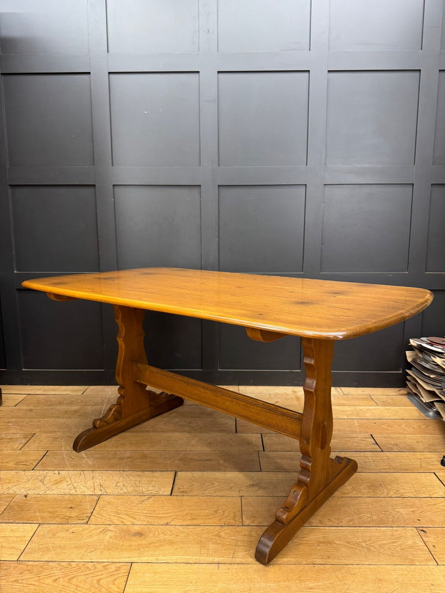 Vintage Ercol Solid Elm Refectory Dining Table – 152cm Long, Kitchen Table
