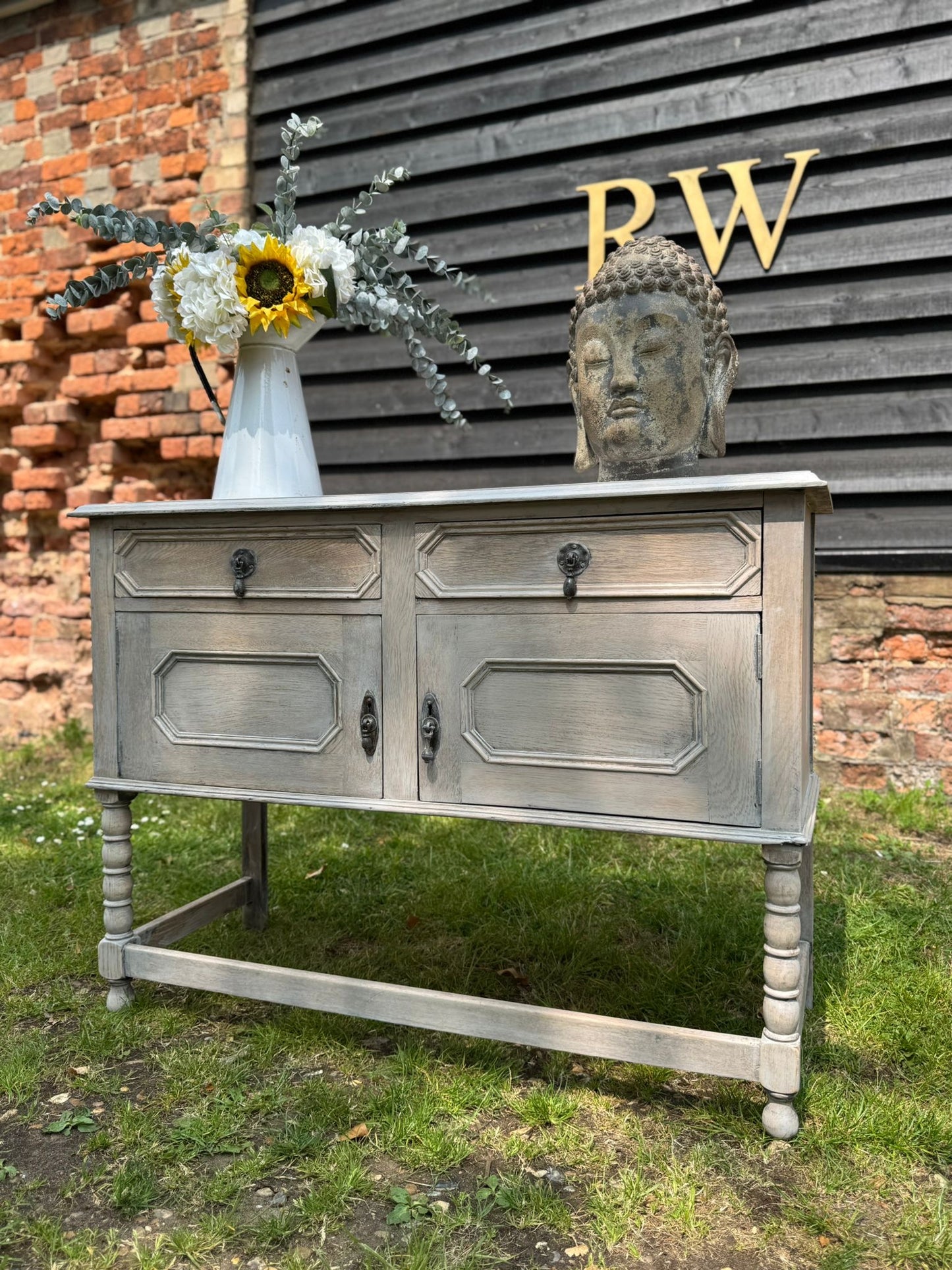 Antique Bleached Oak Cabinet – Drawers & Cupboard – Hall Table or Sink Unit