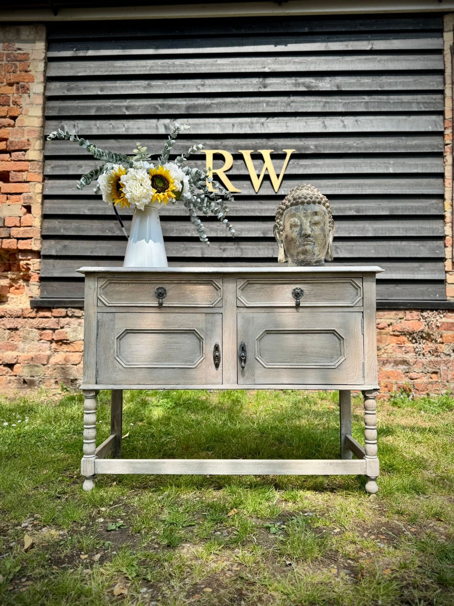 Antique Bleached Oak Cabinet – Drawers & Cupboard – Hall Table or Sink Unit