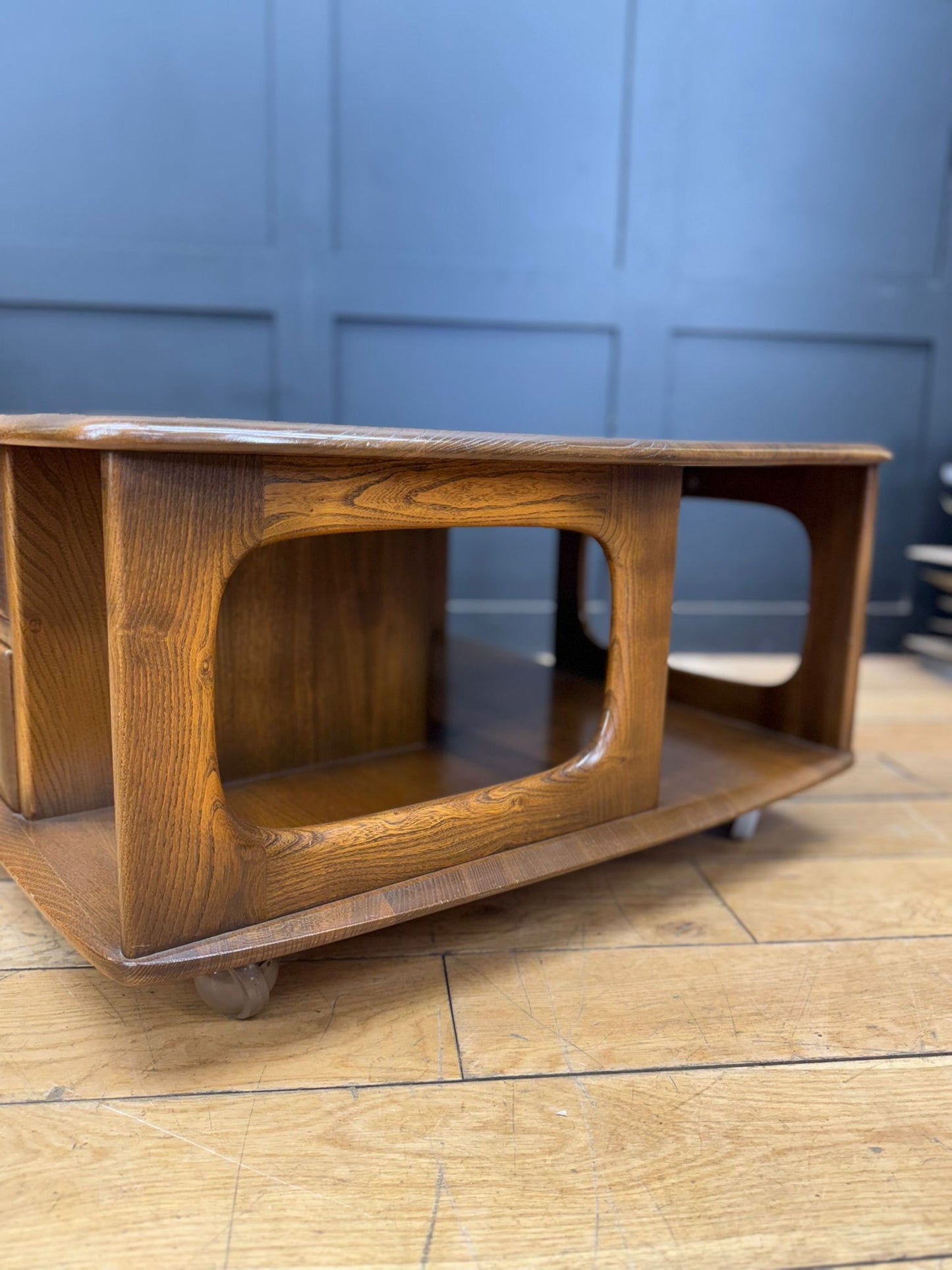 Vintage Ercol Pandora Coffee Table on Castors – 2 Drawers, Mid-Century Design