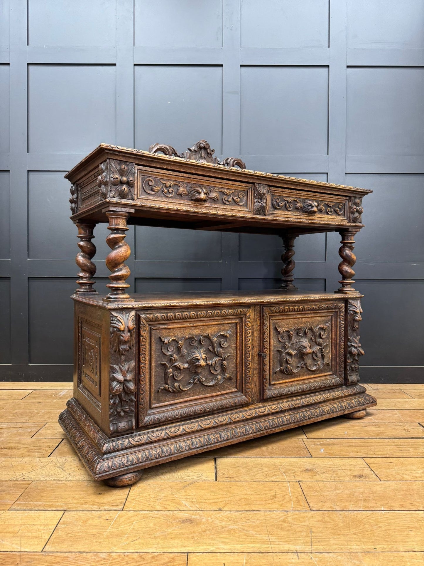 Antique Victorian Carved Oak Sideboard Buffet – Green Man / Oak Cabinet