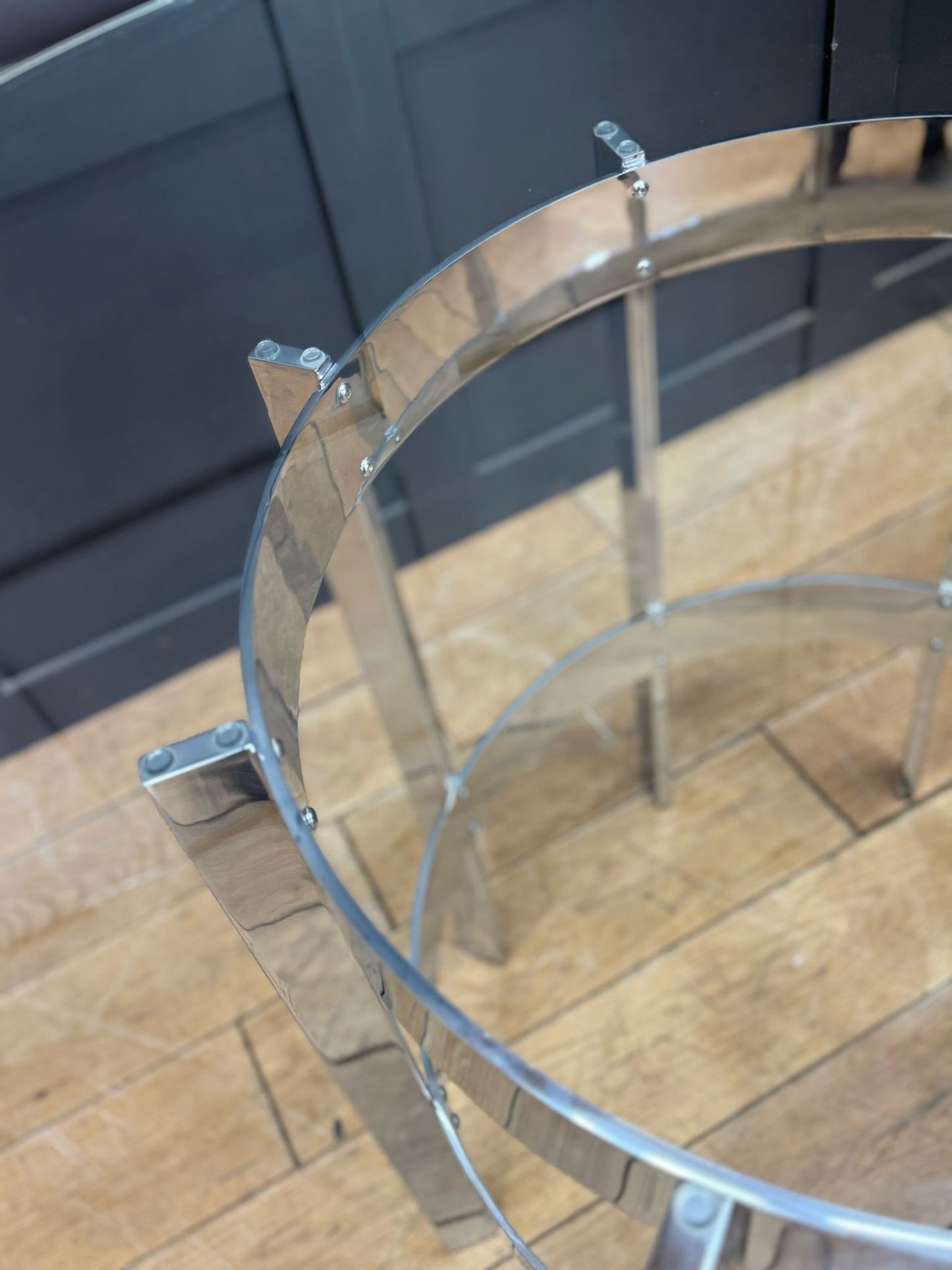 1970s Round Glass Top Chrome Dining Table By Richard Young Merrow Associates