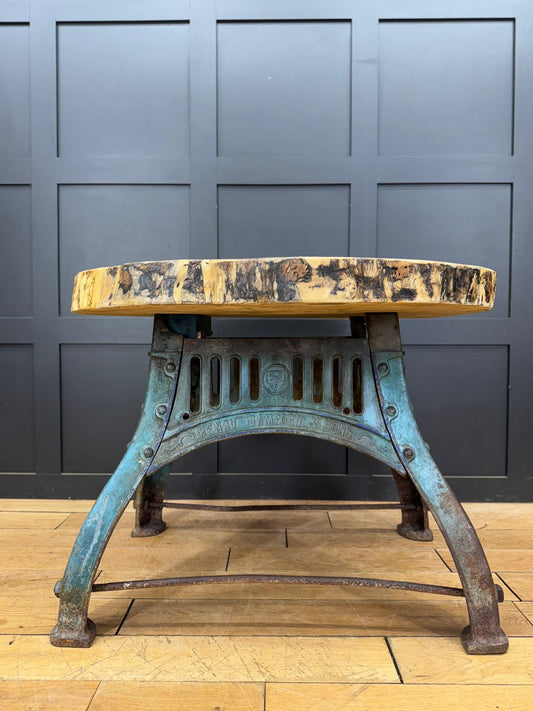 Vintage Industrial kitchen Dining Table Island Bar Maple Top Cast Iron Base