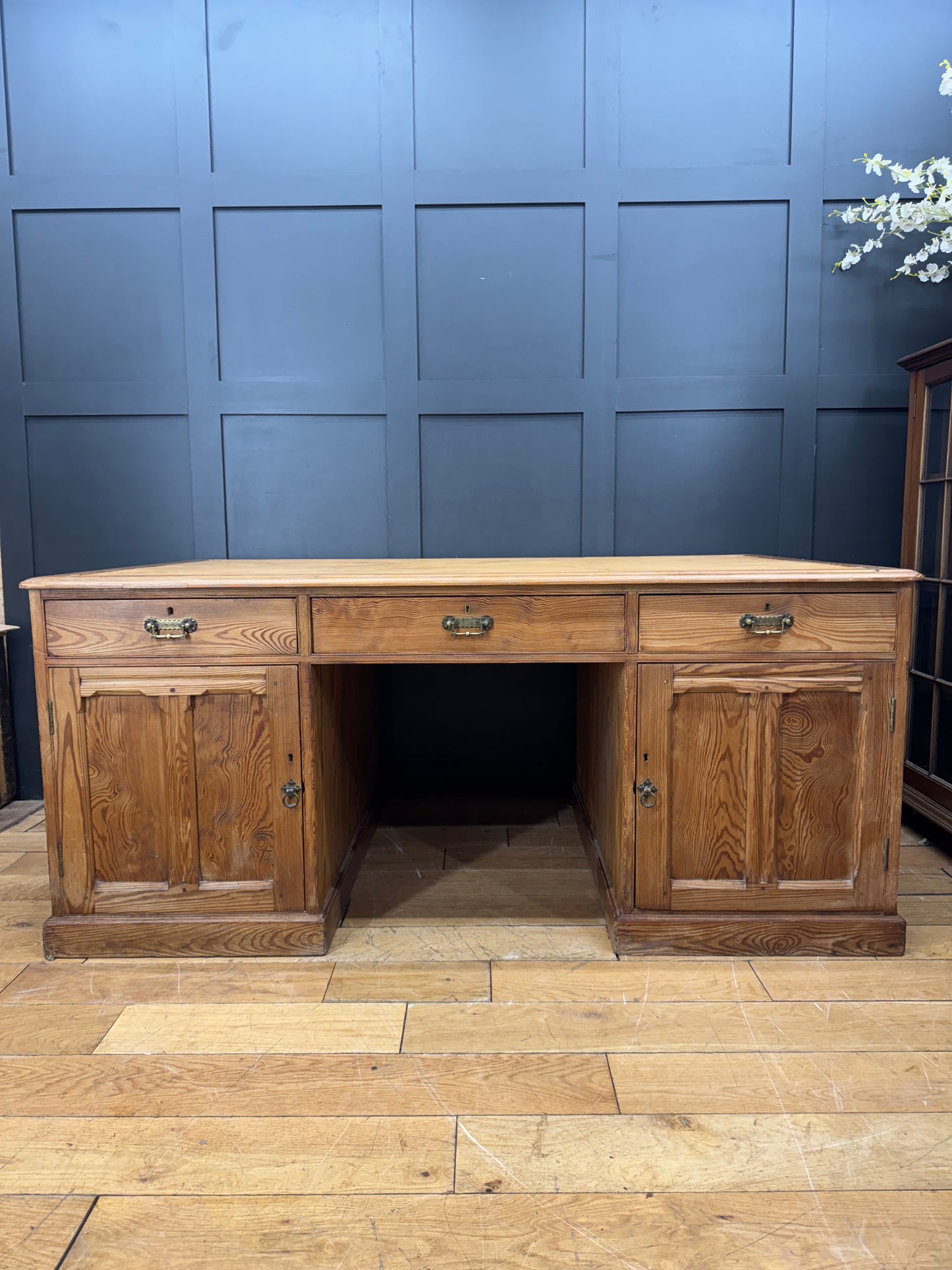 Antique Large Pitch Pine Partners Desk/ Writing Desk / Double Sided Desk / Table