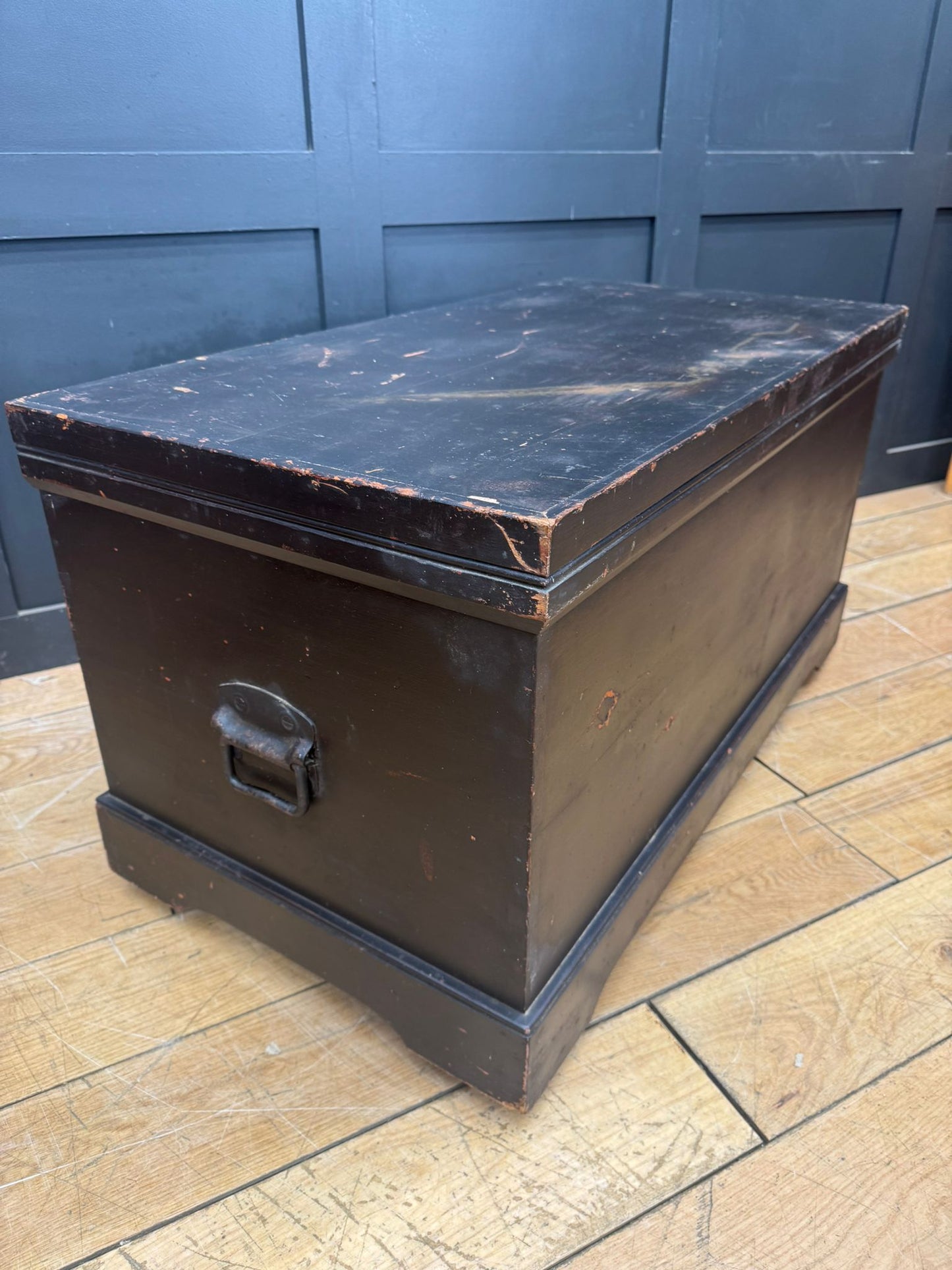 Antique Pine Trunk / Black Chest / Old Pine / Blanket Box / Coffee Table