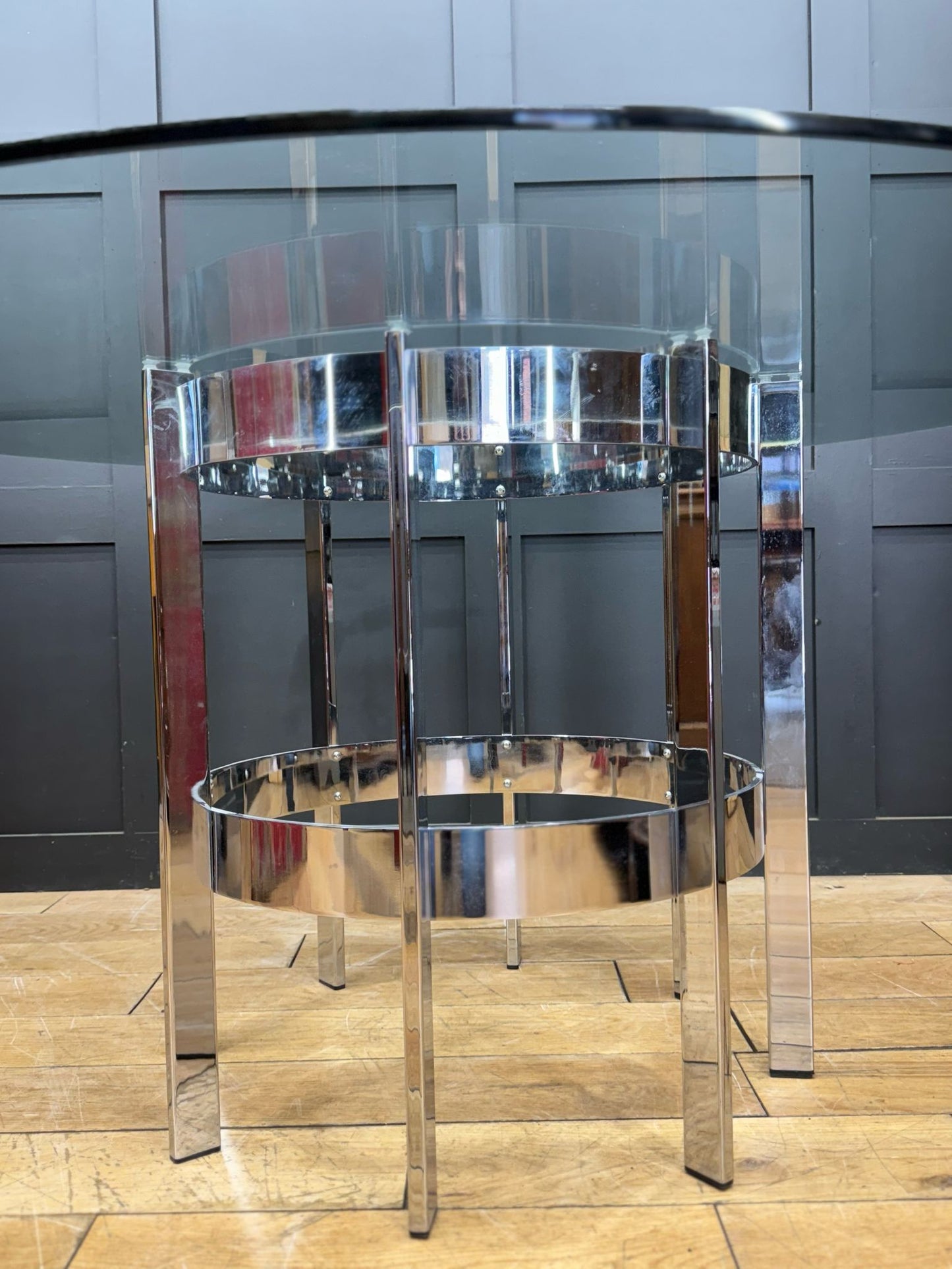 1970s Round Glass Top Chrome Dining Table By Richard Young Merrow Associates