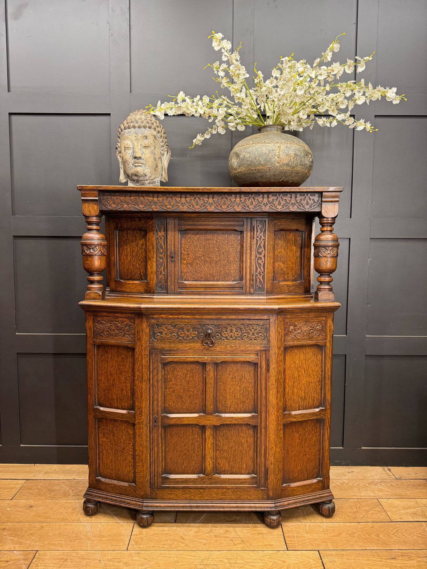 Antique Oak Court Cupboard / Oak Dresser / Cocktail Bar / Oak Cabinet
