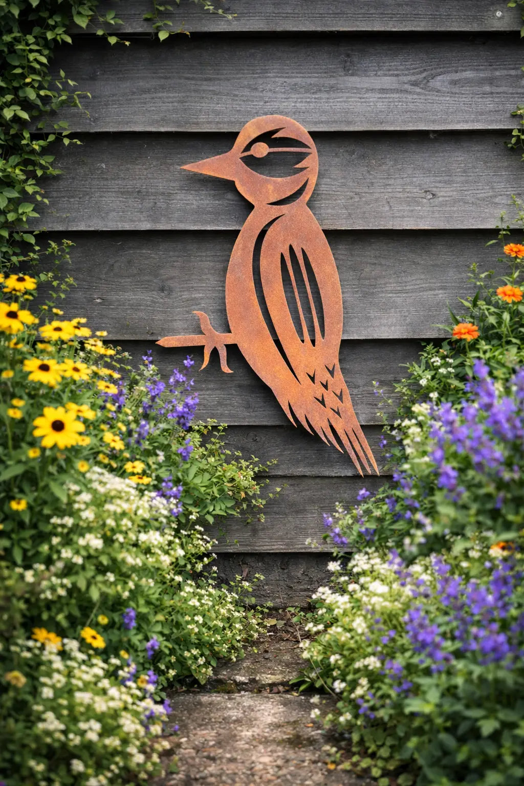 Rusty Metal Woodpecker Garden Decoration RW NORFOLK