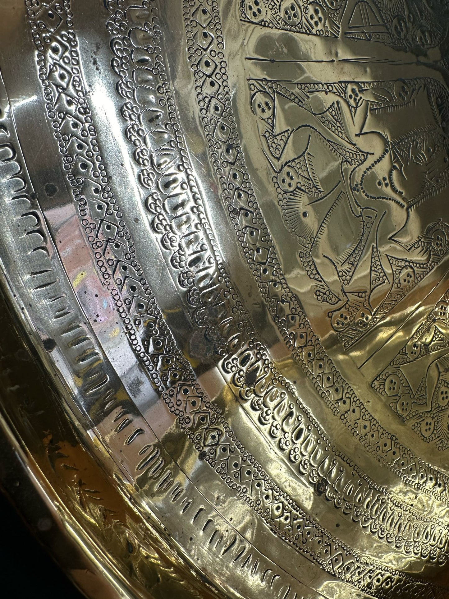 Two Extra Large brass Antique Indian Trays / Charger Plates / Cocktail Trays