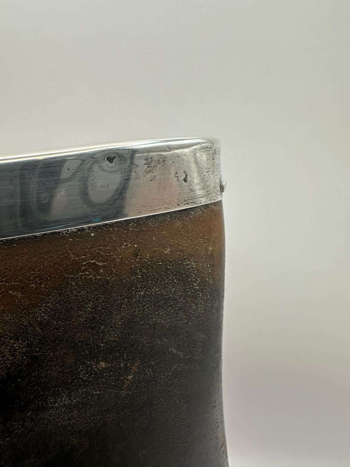 Antique Bombard Jug / Leather And Silver / Tankard / Blackjack