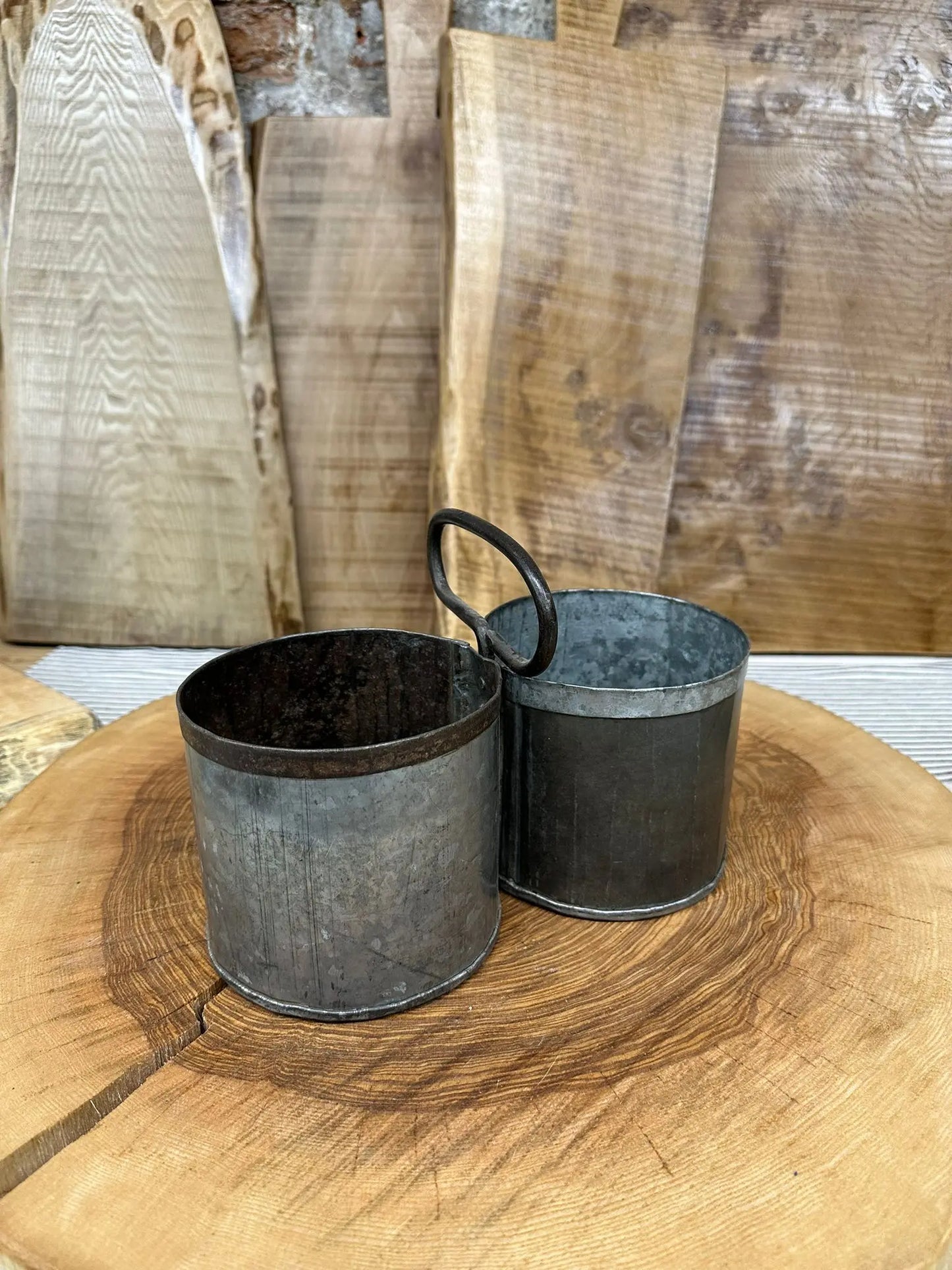 Double Plant Pot Planter / Stationary Pot Tin / Desk Tidy / Cutlery Holder RUSTIC WAREHOUSE NORFOLK