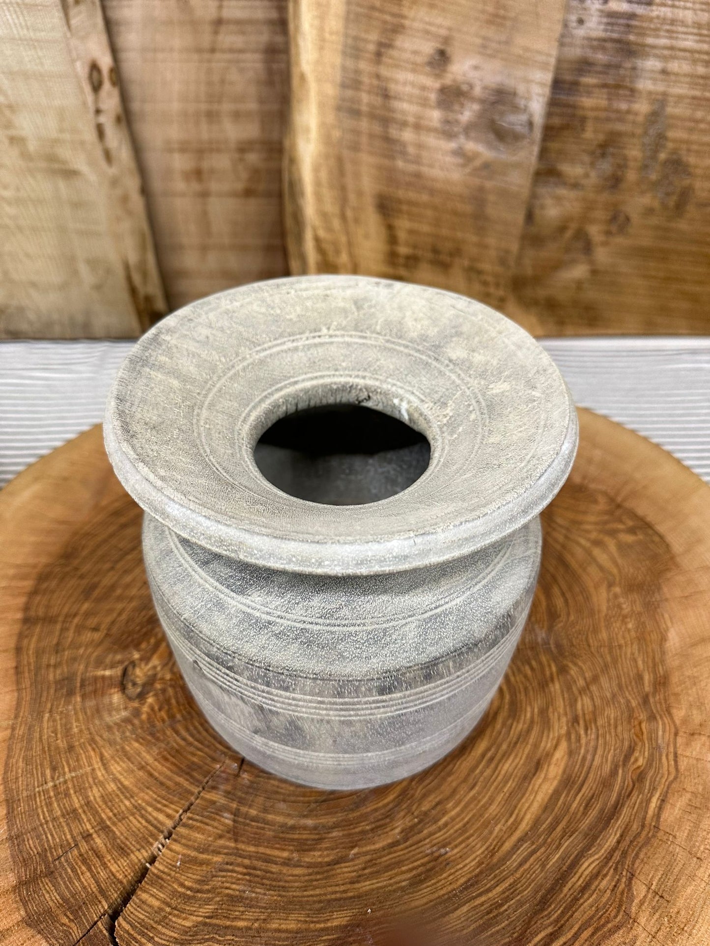 Vintage Indian Wooden Pot / Handmade Kitchen Vase /Rustic Decor B