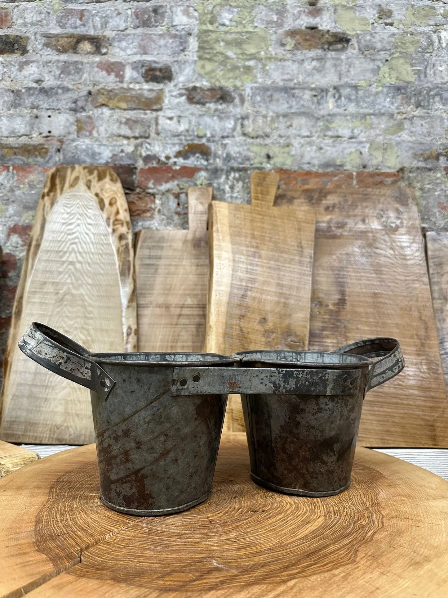 Herb Plant Double Metal Pot Planter / Utensil Pen Pot Desk Tidy / Cutlery Holder RUSTIC WAREHOUSE NORFOLK