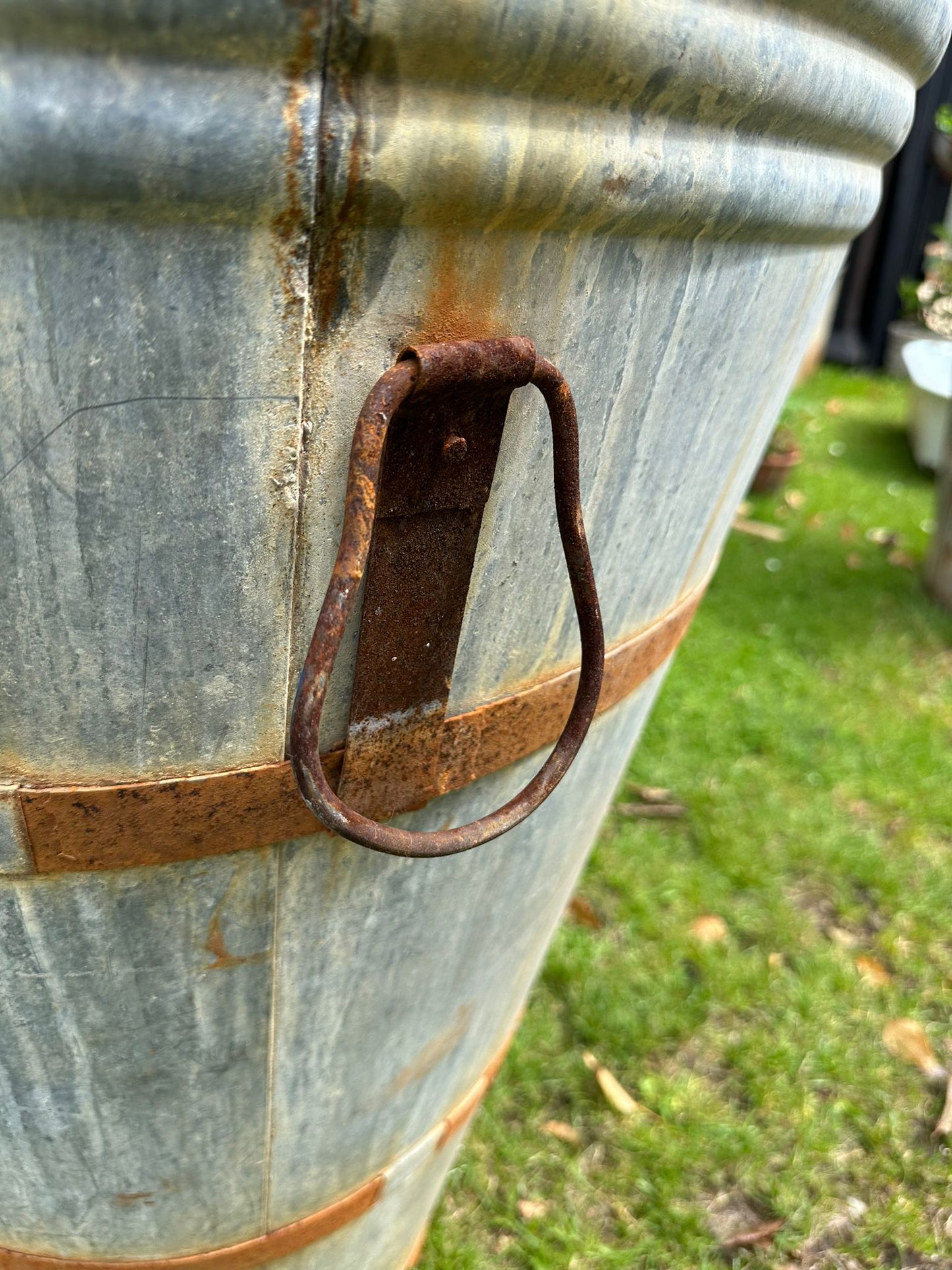 Large Vintage Galvanised Planter / Plant Olive Tree Planter / Garden Patio Pot A