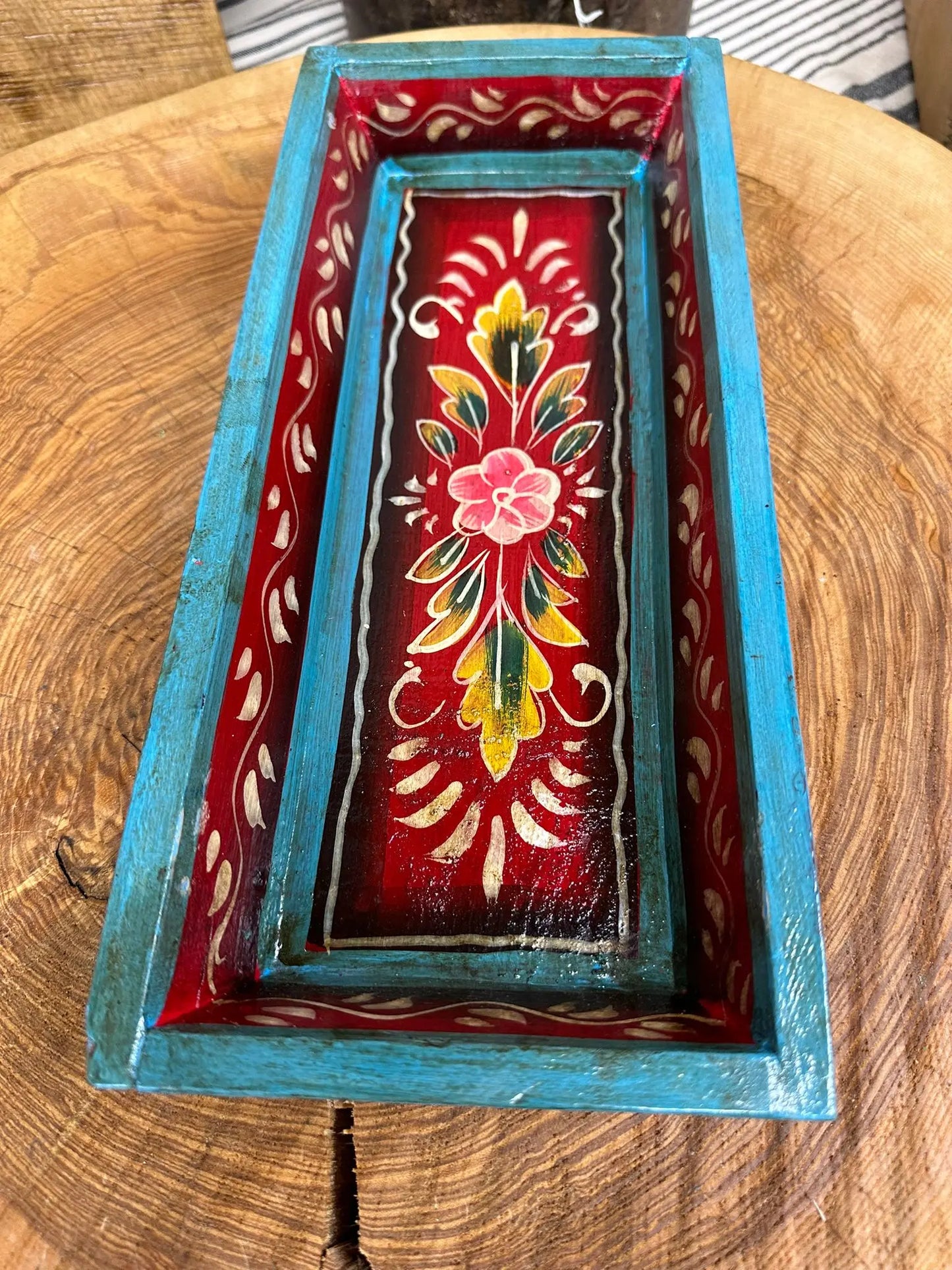 Wooden Painted Tray Bowl / Bread Antipasti Bowl Decorative Storage Tray A RUSTIC WAREHOUSE NORFOLK