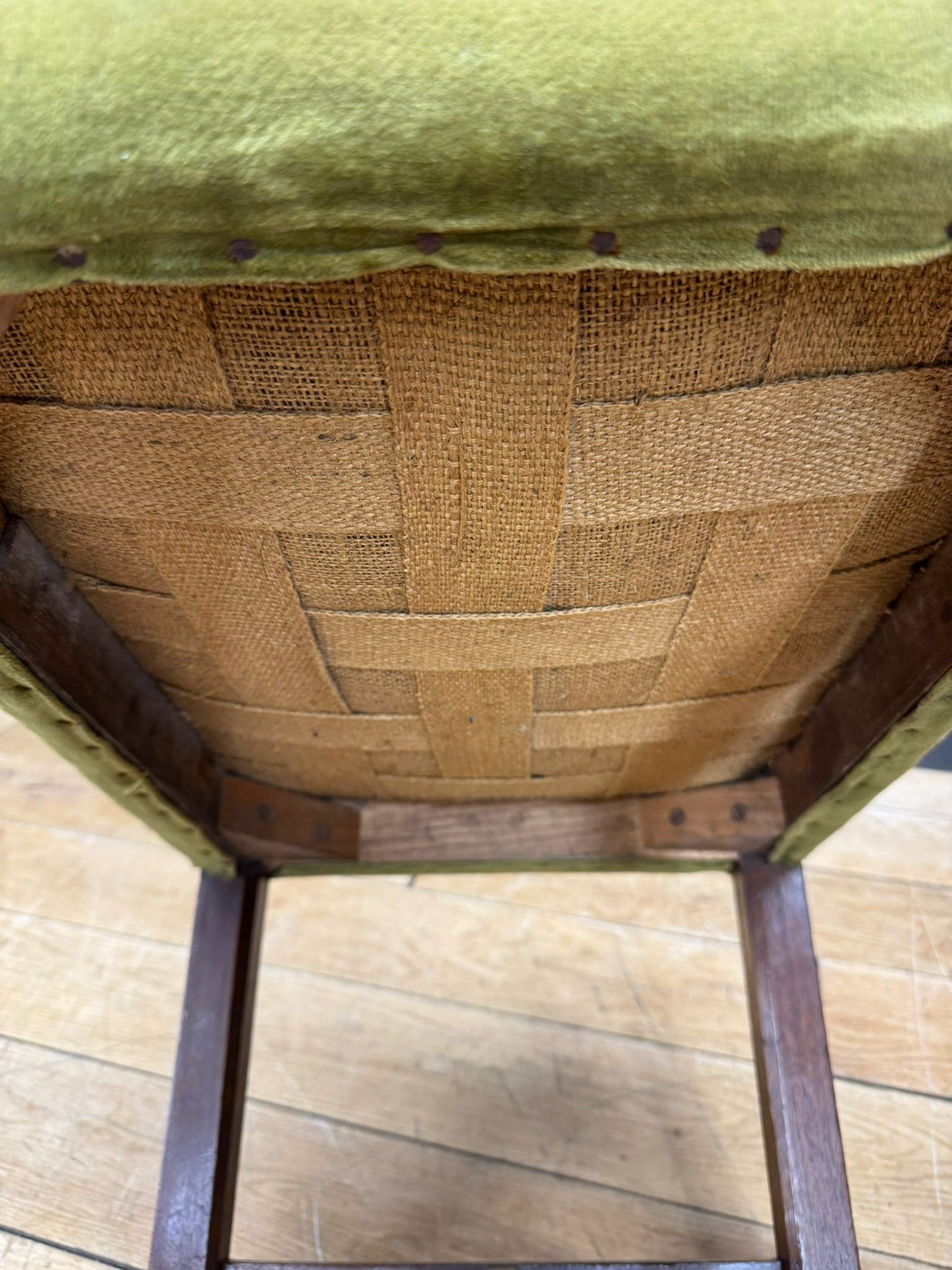 Antique Victorian Needlepoint Upholstered Stool with Mahogany Legs