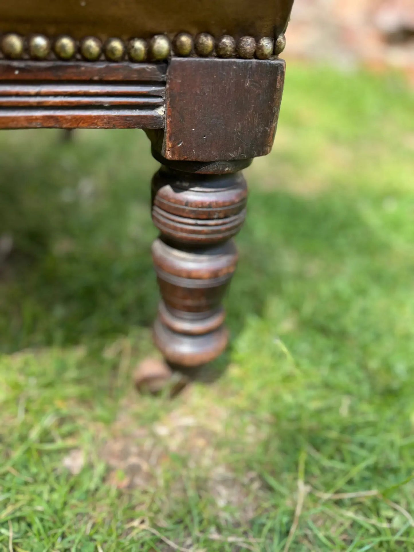 Victorian Carved Walnut & Leather Library Chair Button Back Fireside Armchair RUSTIC WAREHOUSE NORFOLK