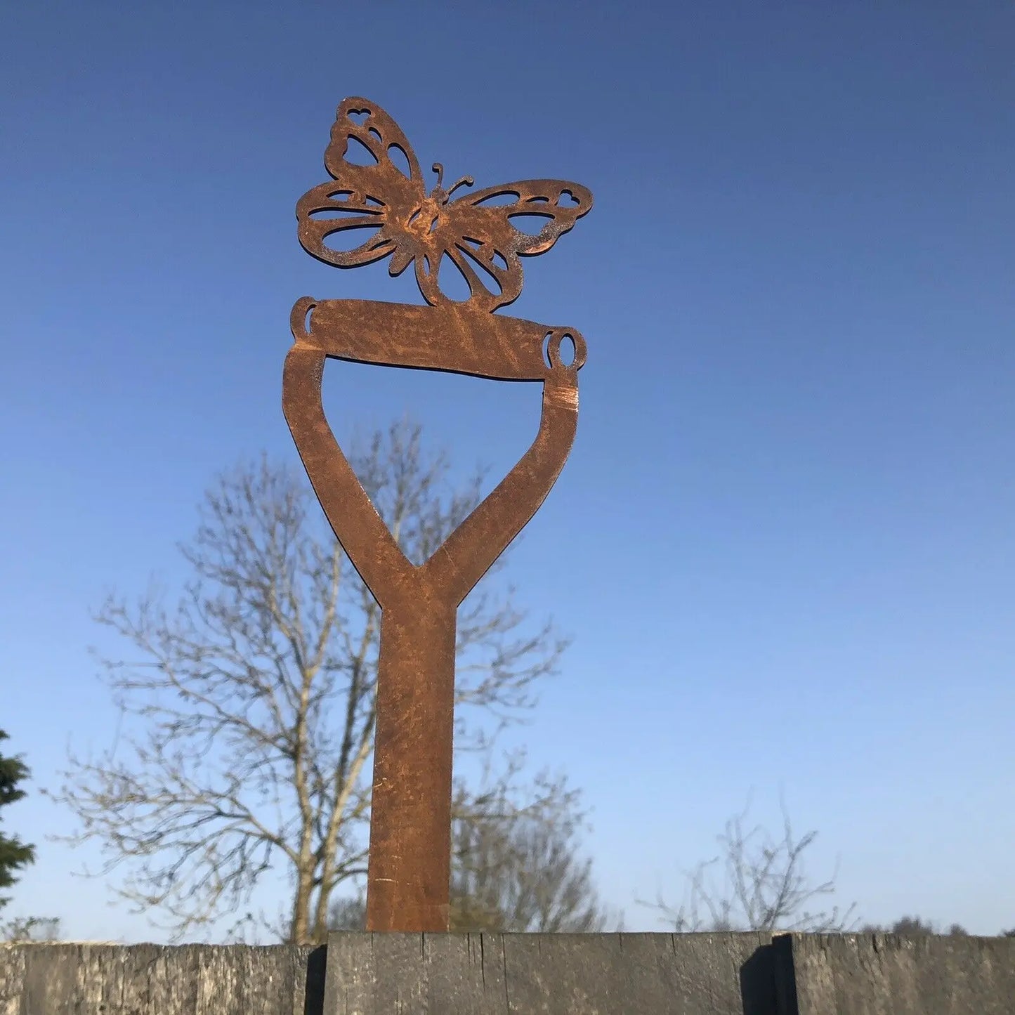 Rusty Metal Butterfly On A Spade Garden Decoration RW NORFOLK