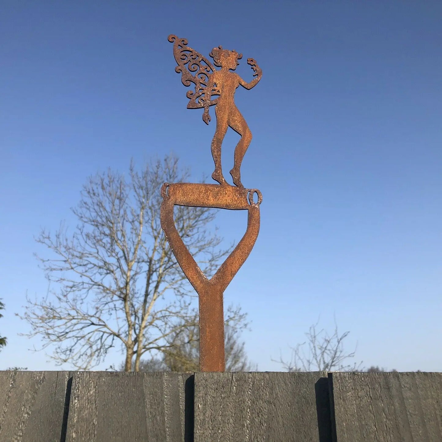 Rusty Metal Fairy On A Spade Garden Decortaion RW NORFOLK