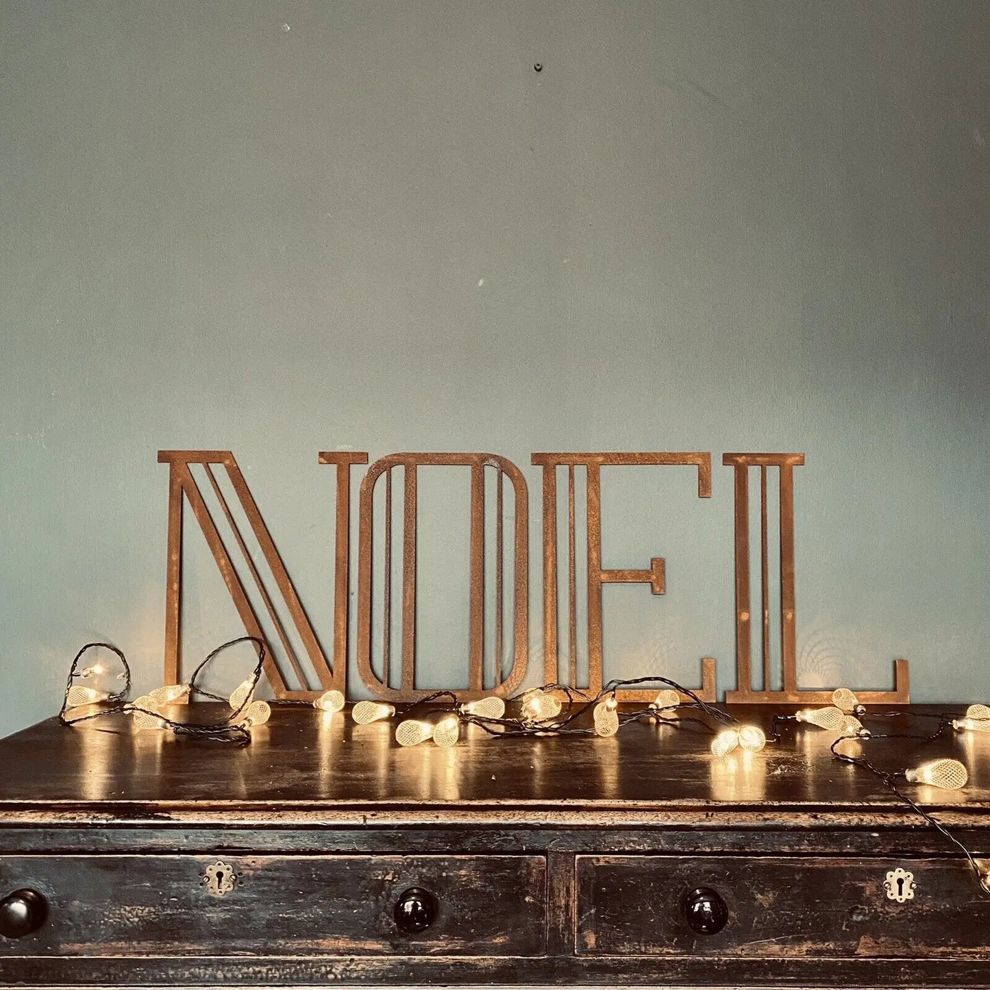 Christmas Mantle Fireplace Decoration NOEL In Rustic Rusted Art Deco Letters RUSTIC WAREHOUSE NORFOLK
