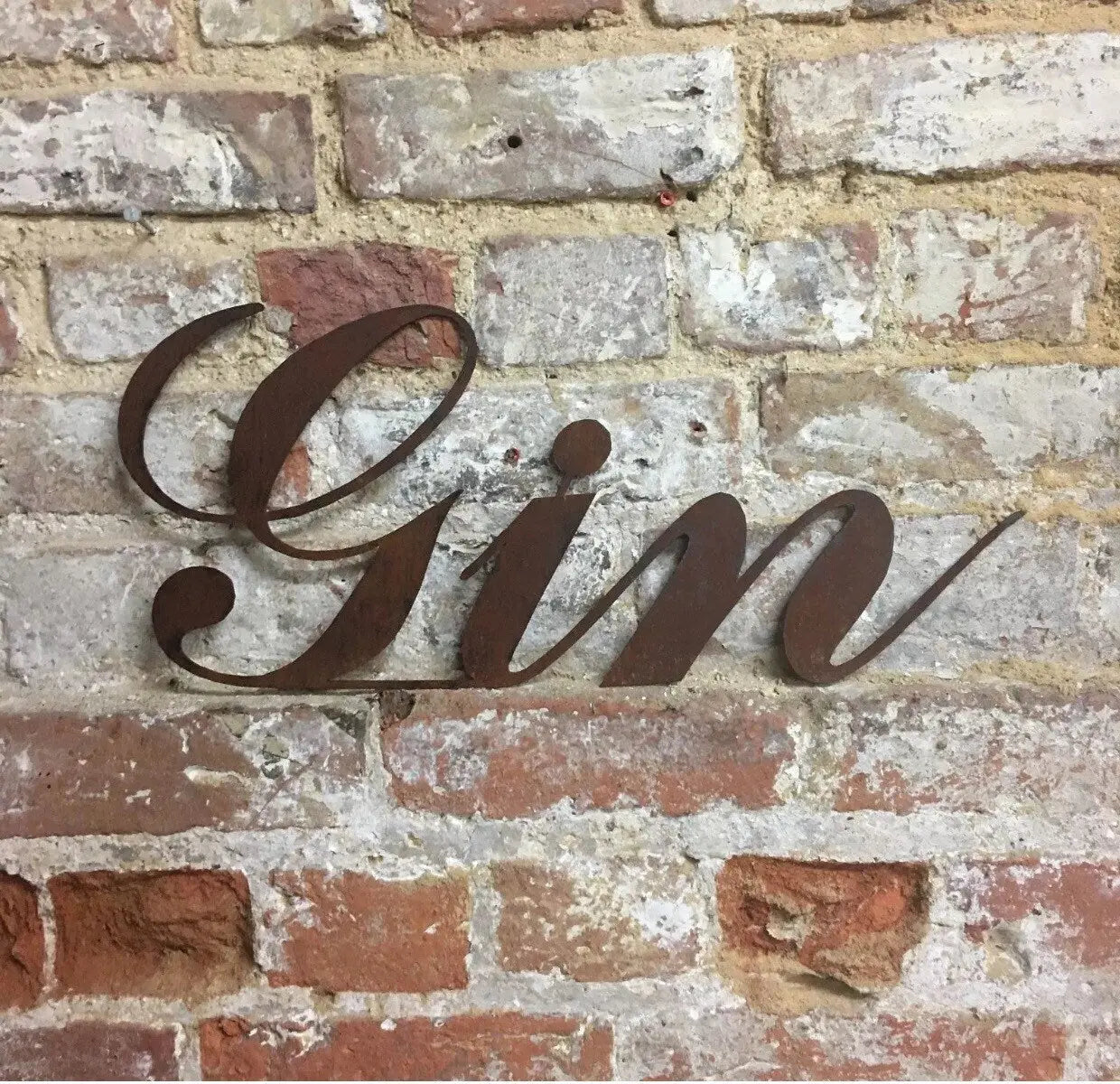 Rusty Metal Gin Sign RUSTIC WAREHOUSE NORFOLK