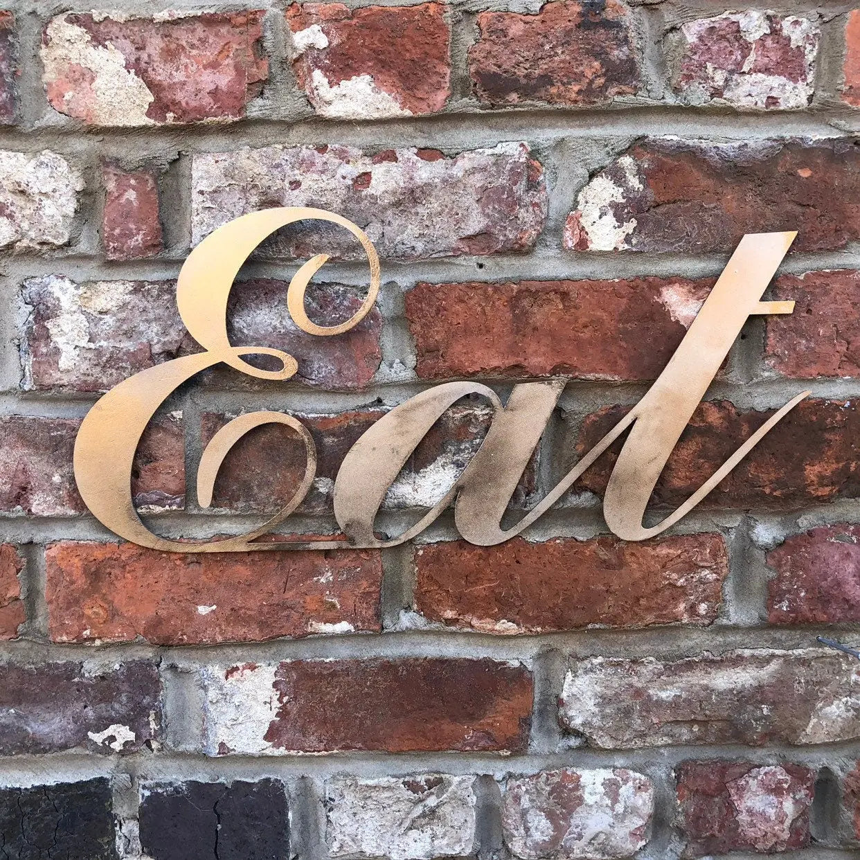 Rustic Distressed Gold Metal Eat Wall Decoration RUSTIC WAREHOUSE NORFOLK