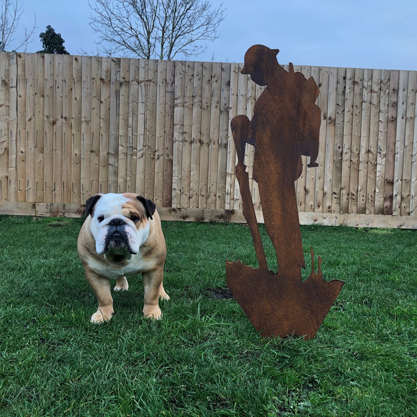 Rusty Metal Soldier Garden Statue, Remembrance Feature