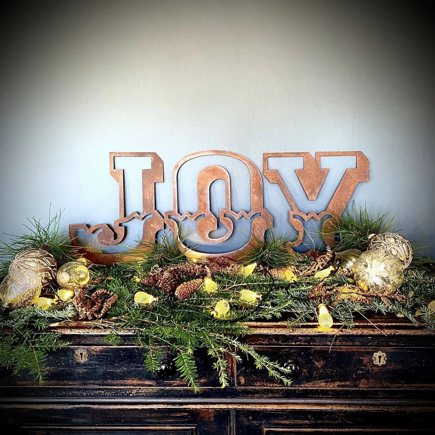 Christmas Mantle Fireplace Decoration JOY In Rustic Rusted Carnival Letters 12 Inches Tall. RUSTIC WAREHOUSE NORFOLK