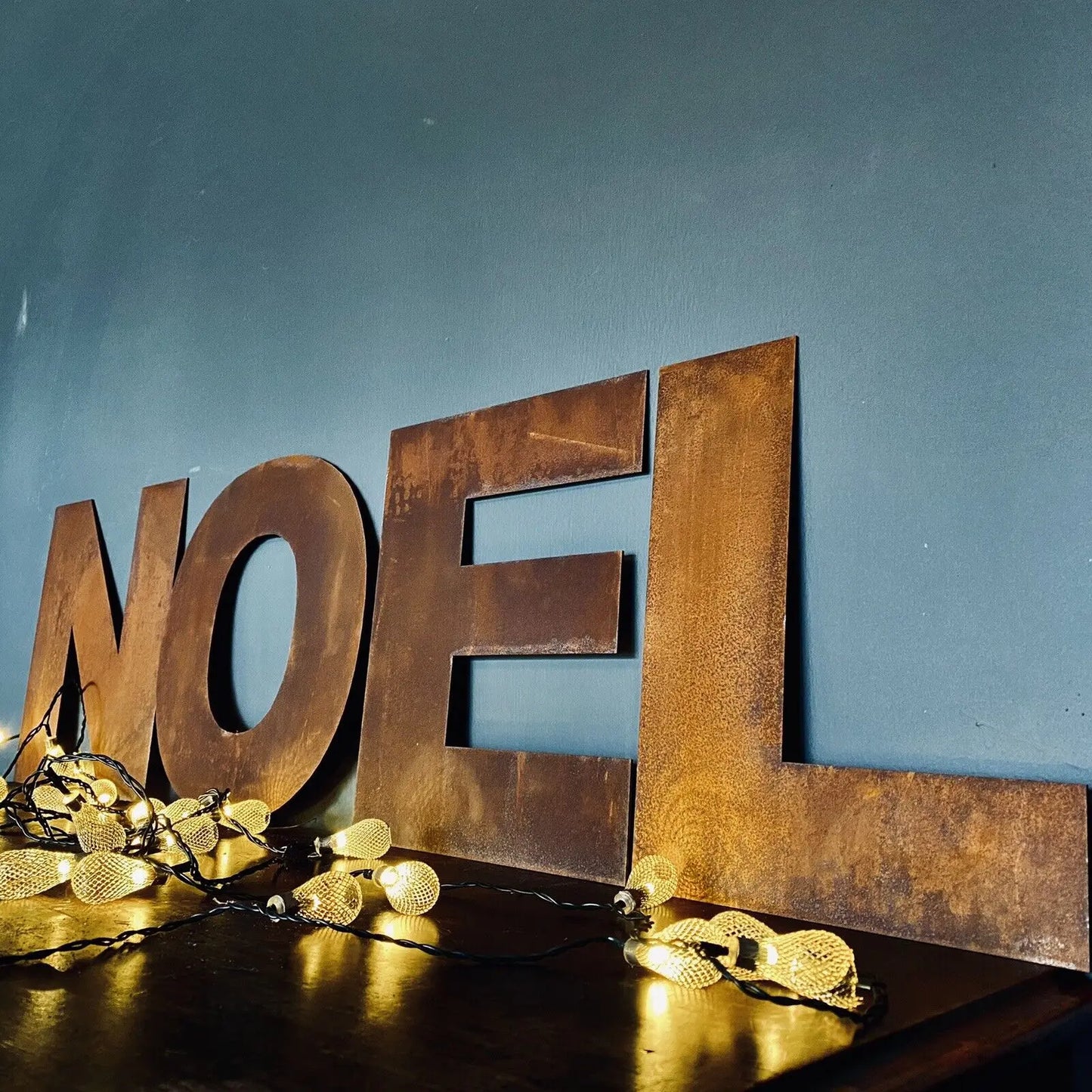 NOEL Christmas Mantle Fireplace Decoration / Rusty 12" Tall Fat Font Metal Letters RUSTIC WAREHOUSE NORFOLK