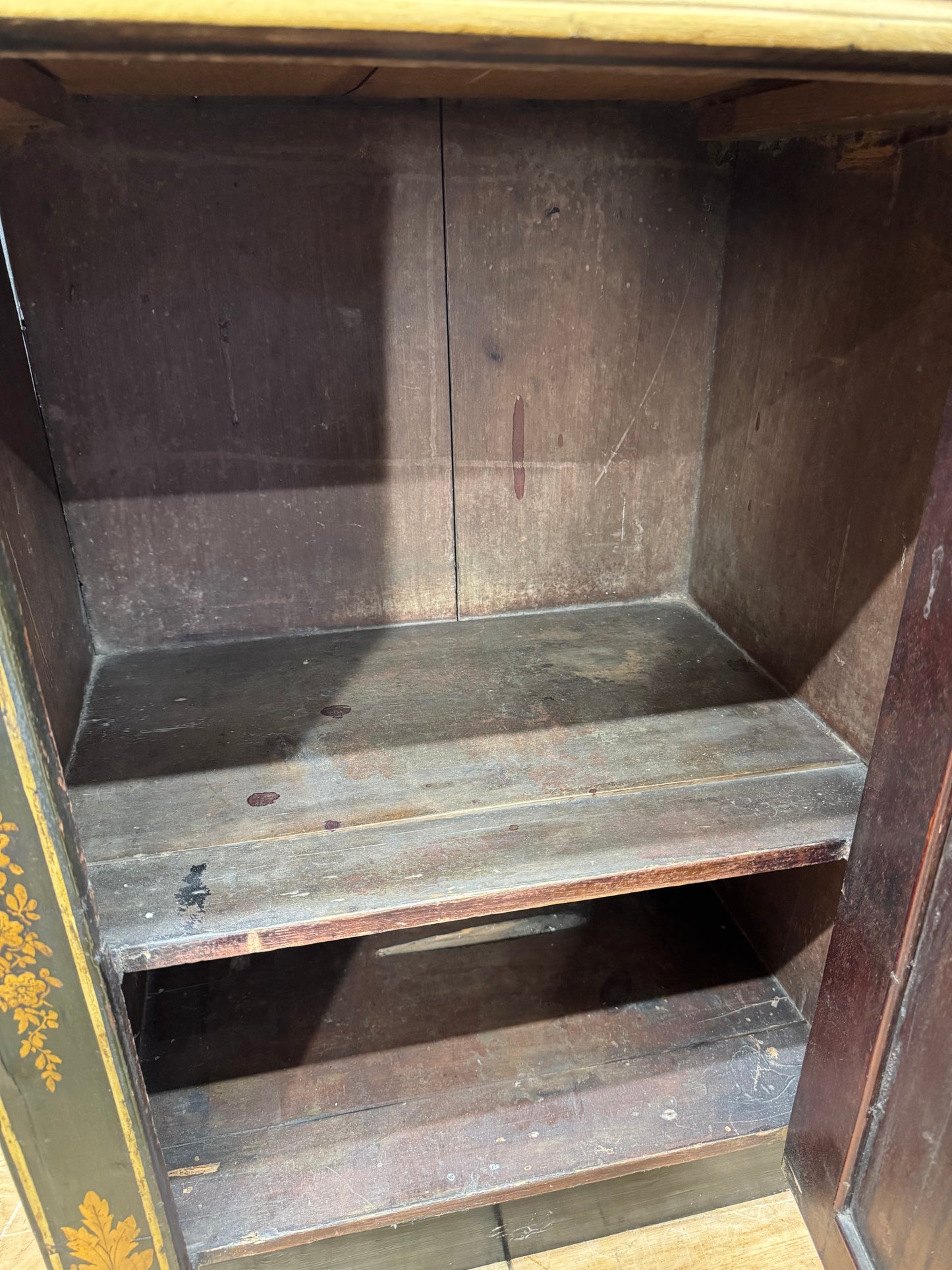 Antique Black Chinoiserie Cabinet Bedside Cupboard Oriental Painted Side Table