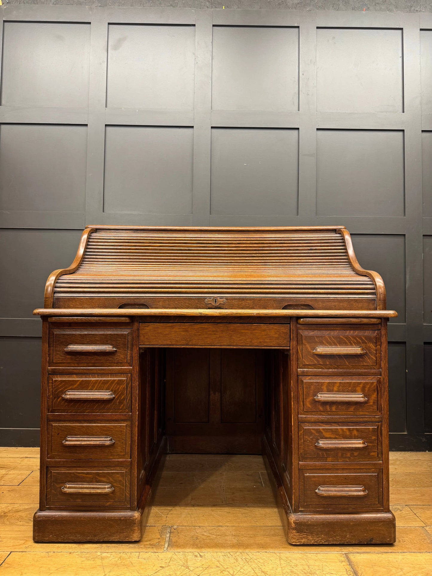 Antique Oak Roll Top Desk Office Furniture Pedestal Tambour c.1900 Edwardian