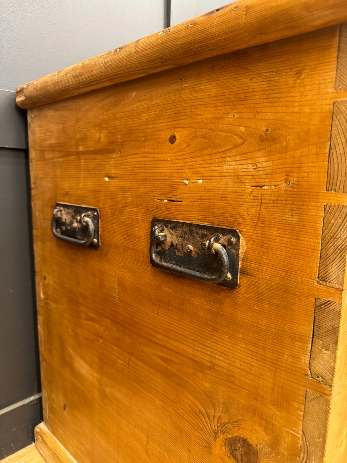 Antique Victorian Pine Mule Chest Blanket Box Storage Trunk Drawers TV Stand