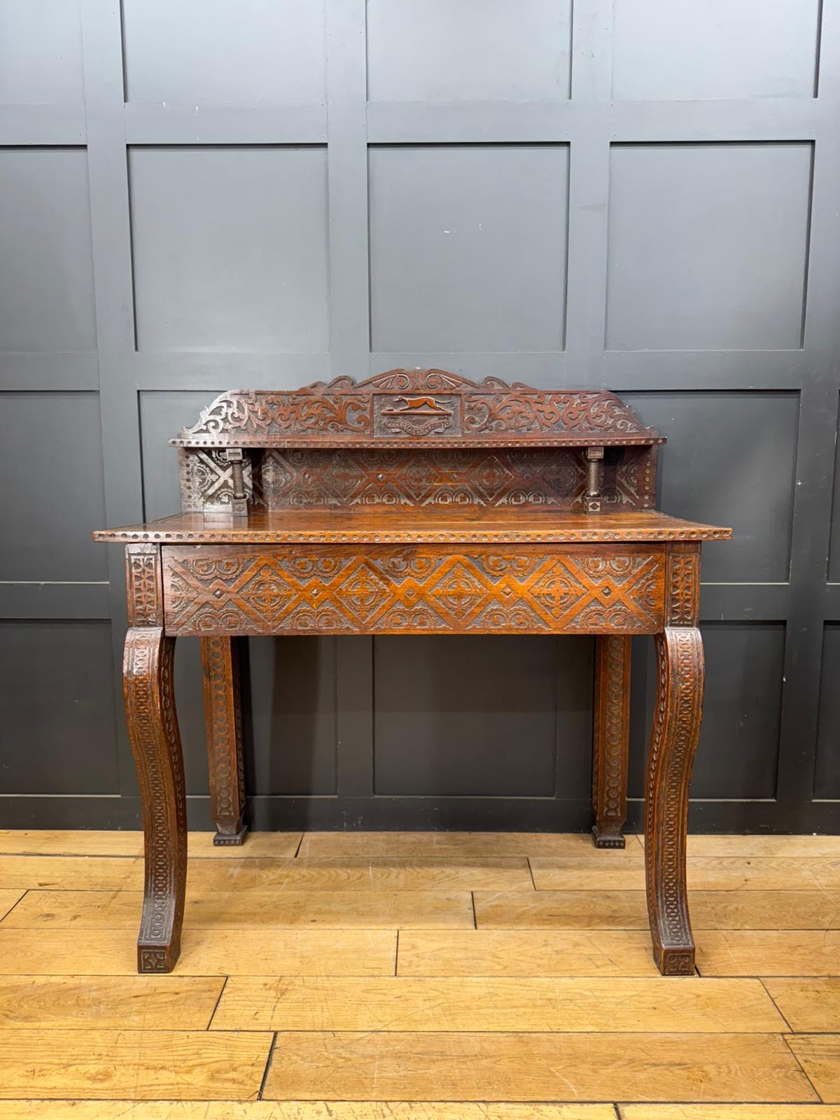 Antique Anglo-Indian Carved Oak Hall Table / Antique Console Side Table
