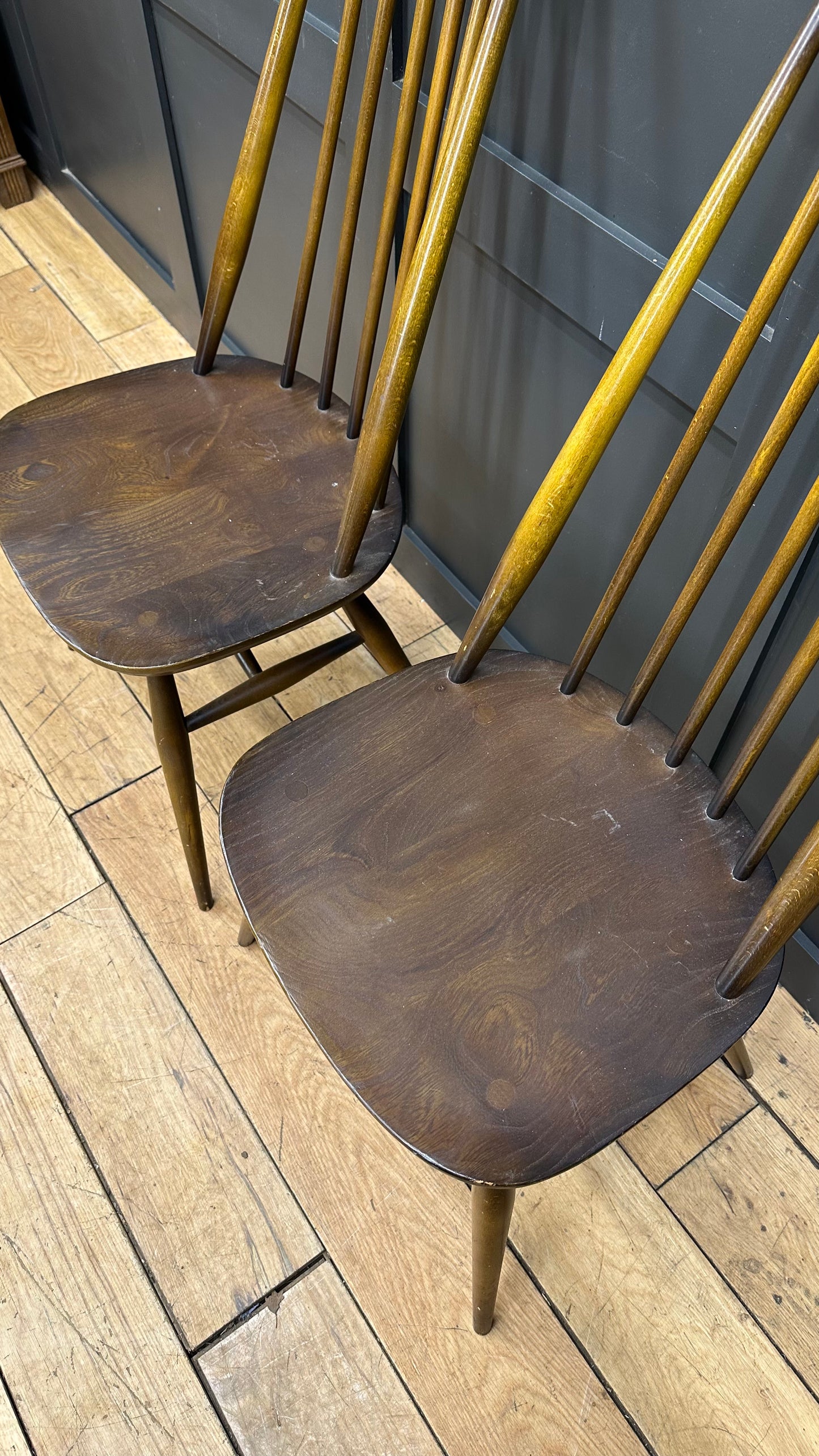 Set of 4 ERCOL Windsor Goldsmith Dining Chairs / Elm Kitchen Chairs /Mid Century