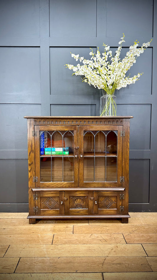 Vintage Oak Glazed Cabinet / Oak Bookcase / Drinks Cabinet / Reprodux Bevan