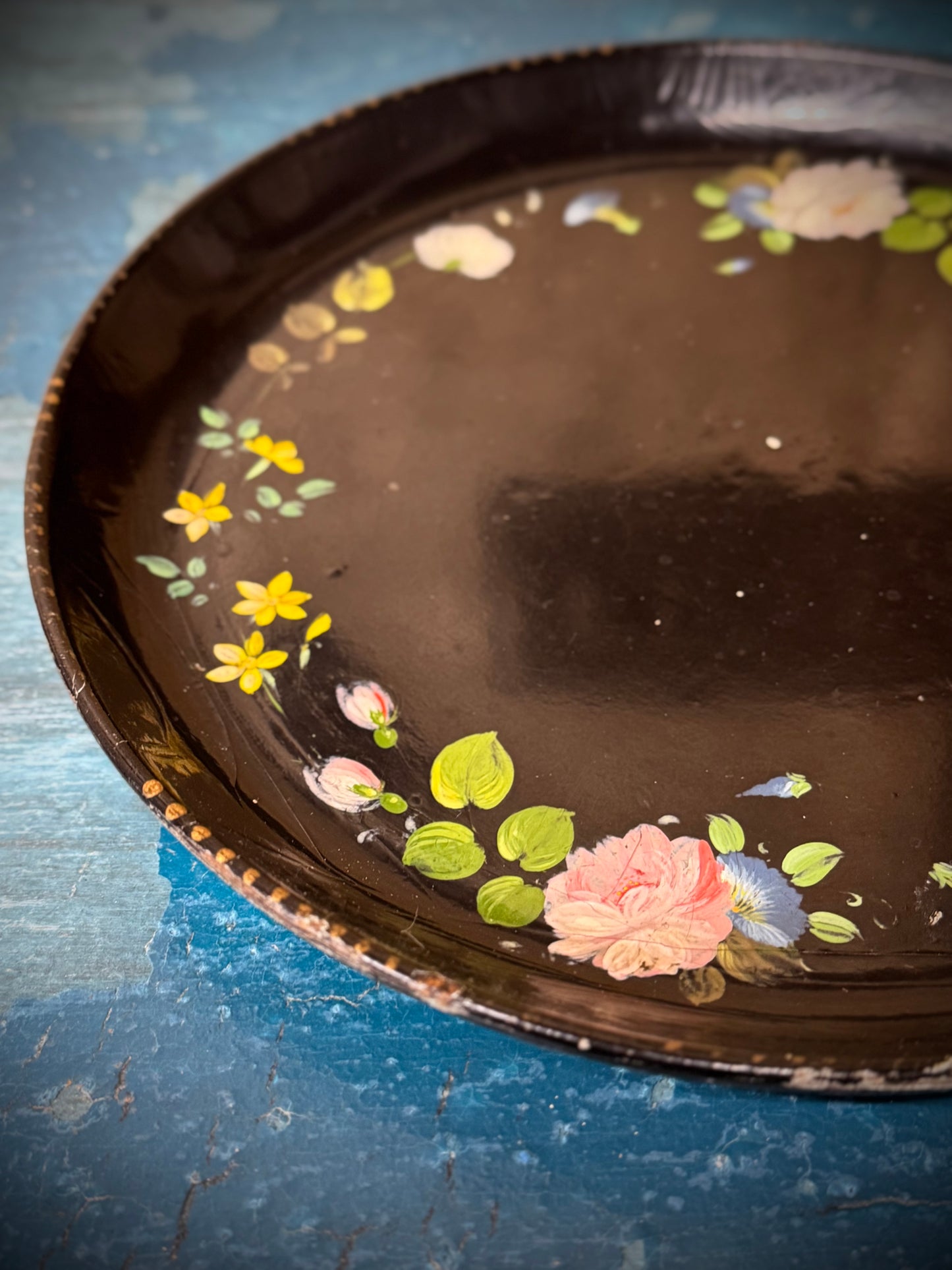 Antique 19th.C Papier-Mâché Lacquered Chinese Tray Plate Bowl / Chinoiserie D