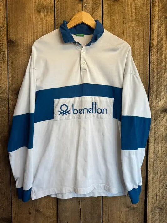 Vintage men’s Benetton Rugby Shirt Top jumper sweater Football Casuals #404