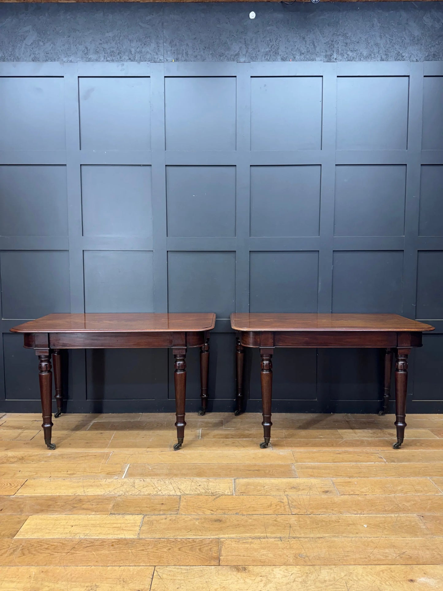 Pair Antique Mahogany Side Tables Console Hall Sofa Tables /desks on Castors