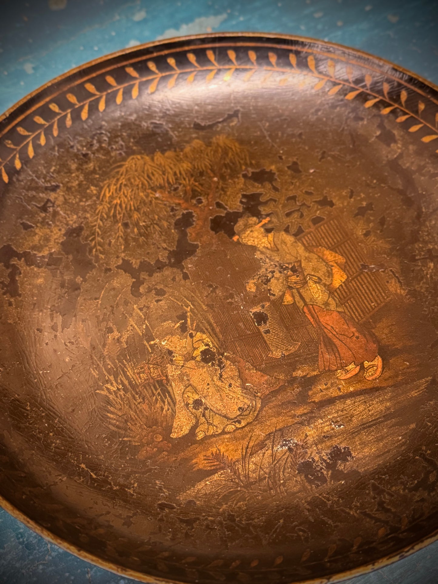 Antique 19th.C Papier-Mâché Lacquered Chinese Tray Plate Bowl / Chinoiserie A
