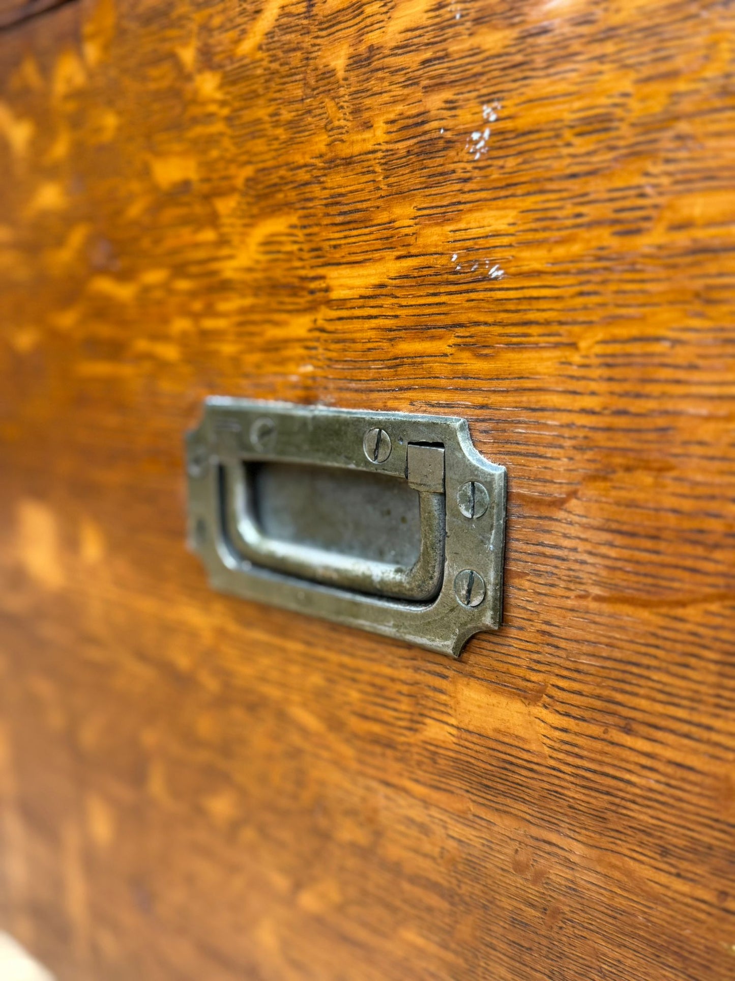 Antique Oak Box Trunk Chest Coffee Table Storage Brass Handles Campaign Style