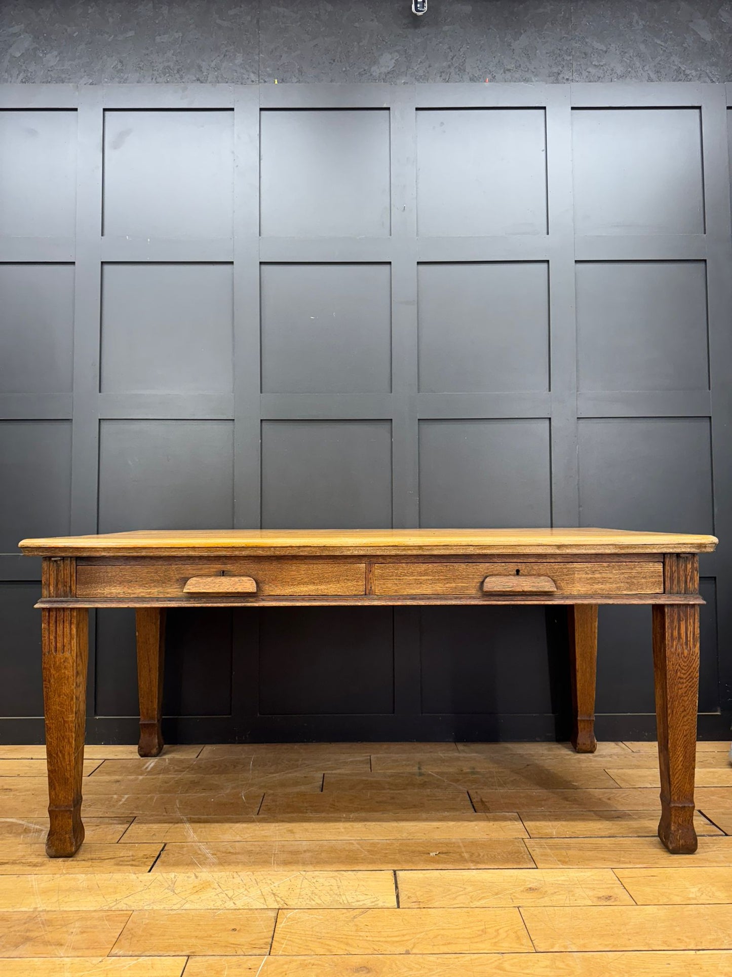 Antique Large Solid Oak Desk Writing / Library Table 2 Drawers Office Furniture