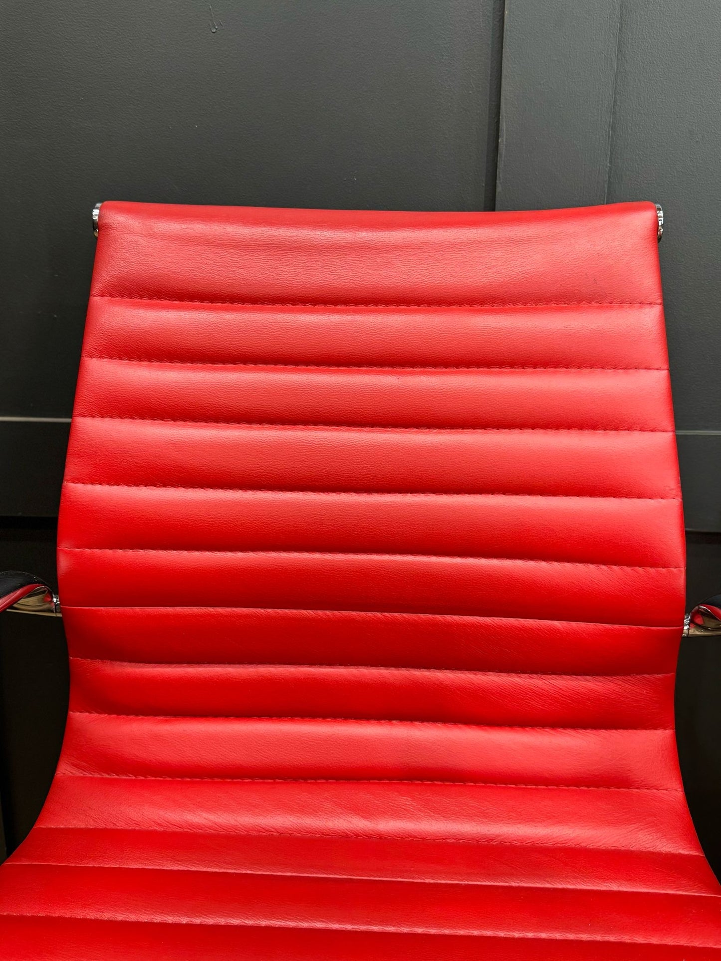 Pair Of Mid Century Style Chairs / Eames Style Chrome And Leather Chairs Seating