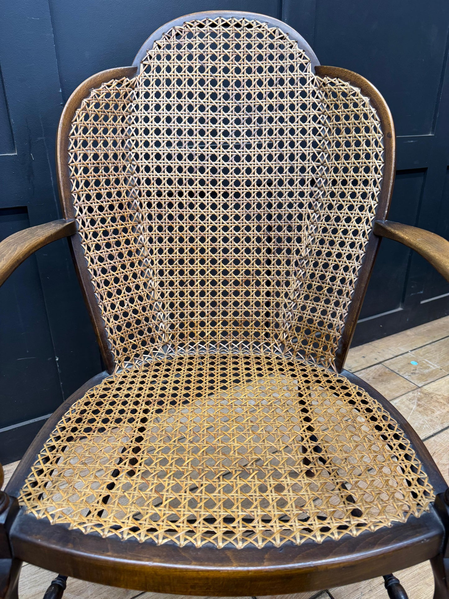 Antique Beech & Cane Elbow Chair With Cushion Armchair Bedroom Occasional Seat