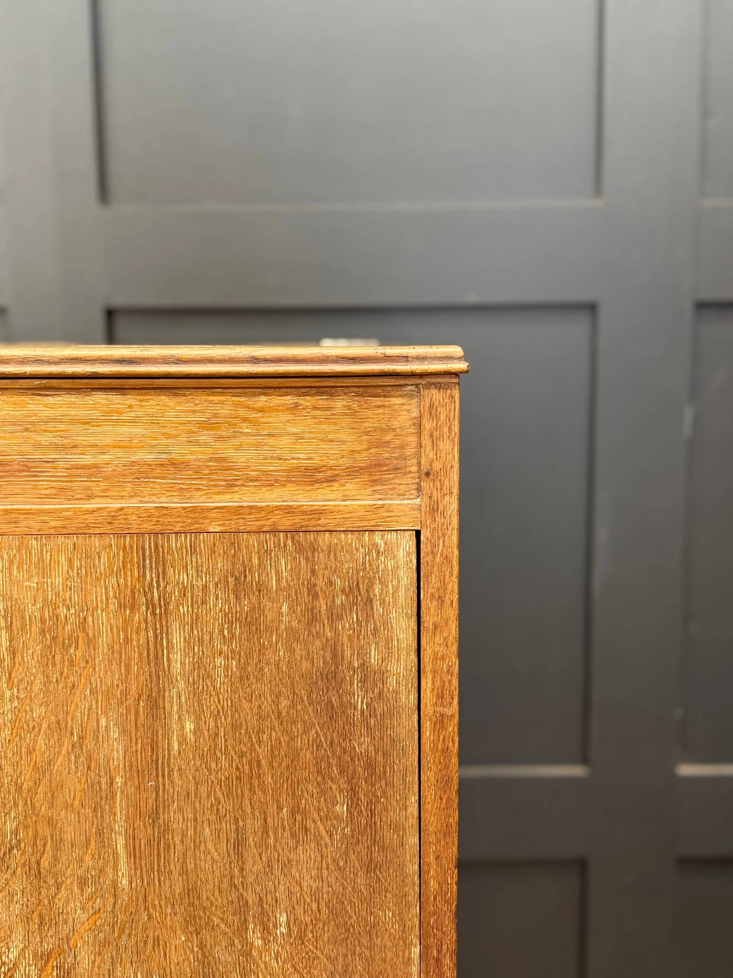 1930s Art Deco Limed Oak Bureau Chest of Drawers Writing Desk  Mirror Tallboy