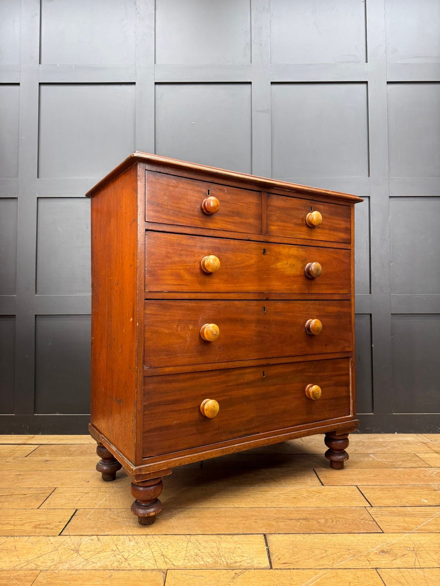 Victorian Mahogany Chest of Drawers on Bun Feet