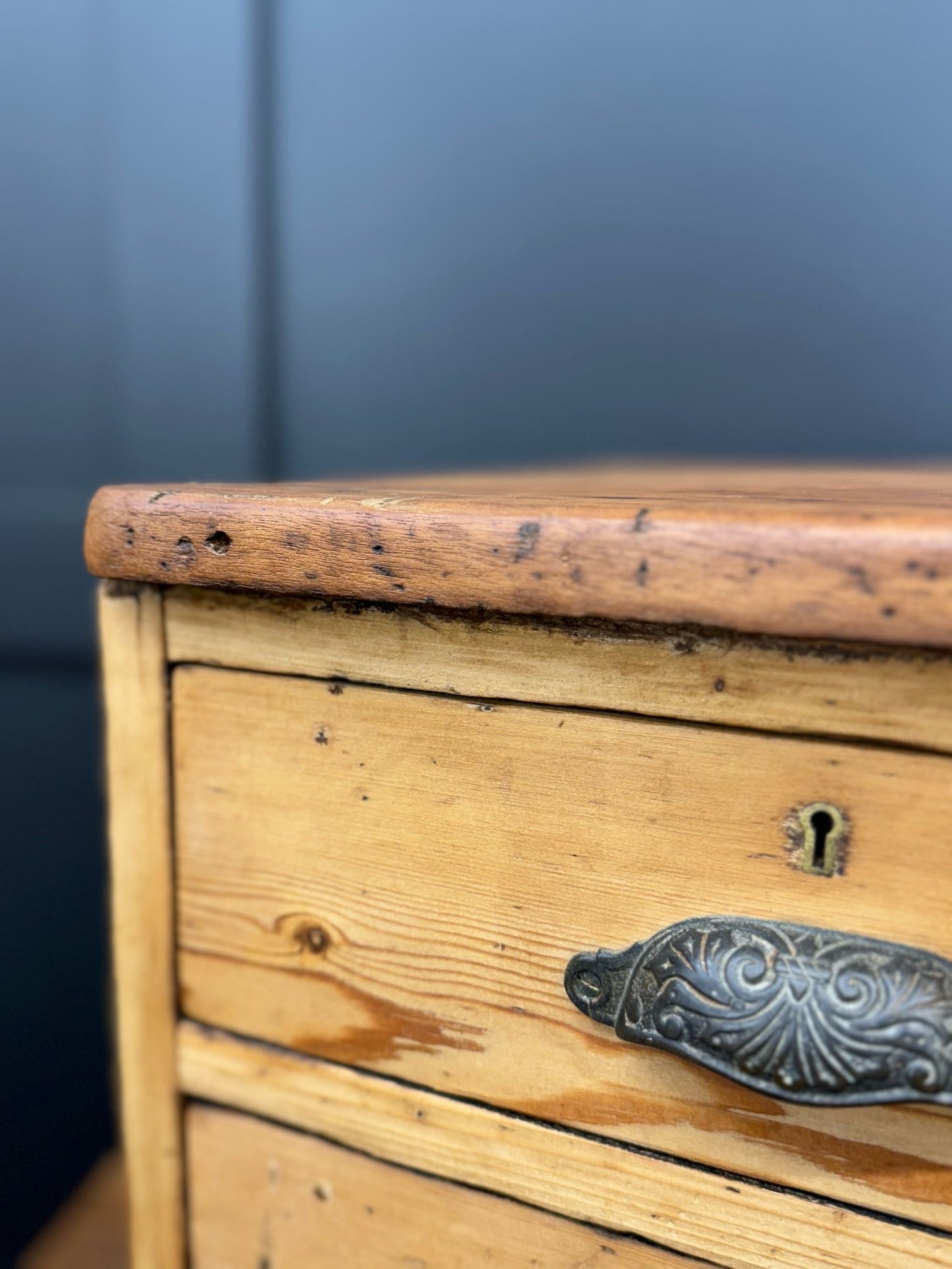 Antique Pine Table Top Chest Of Drawers /Factory Craft Jewellery Sewing Storage