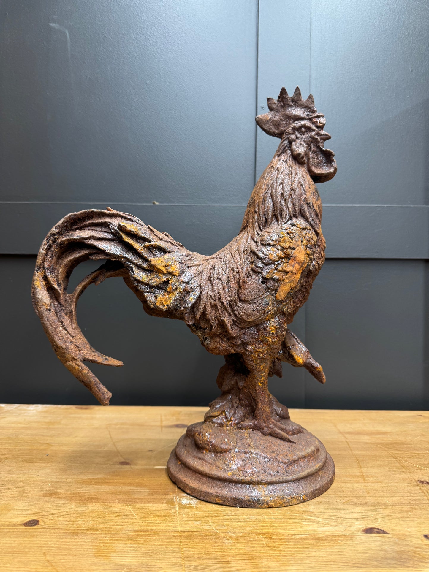 Cast Iron Cockerel / Garden Ornament / Garden Statue / Rusty Metal Cockerel