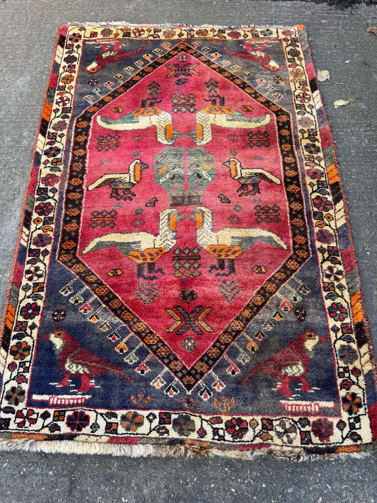 Vintage Handmade Wool Rug / Qashqai Gabbeh / Handmade 172cm x 133cm