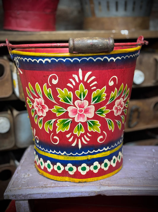 Vintage Painted Bucket / Plant Pot / Hand Painted /Herb Planter / Narrowboat Art