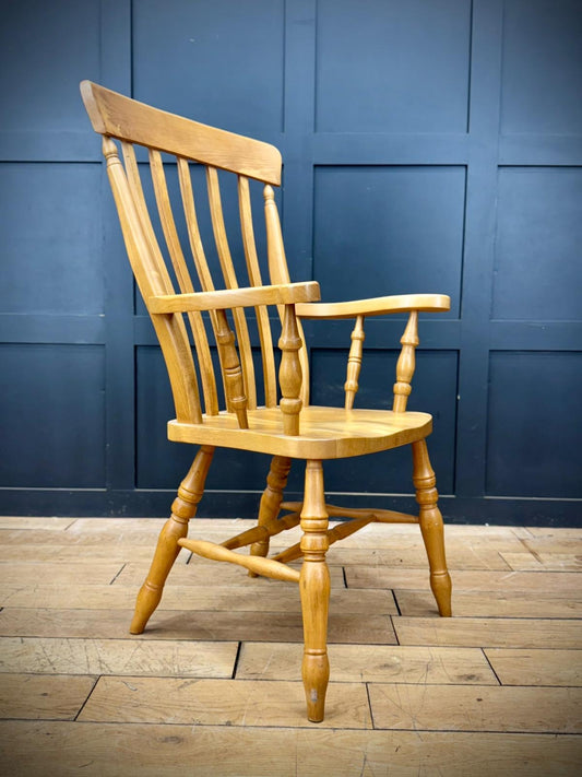 Preloved Farmhouse Beech Windsor Armchair / Kitchen Fireside Chair (B)
